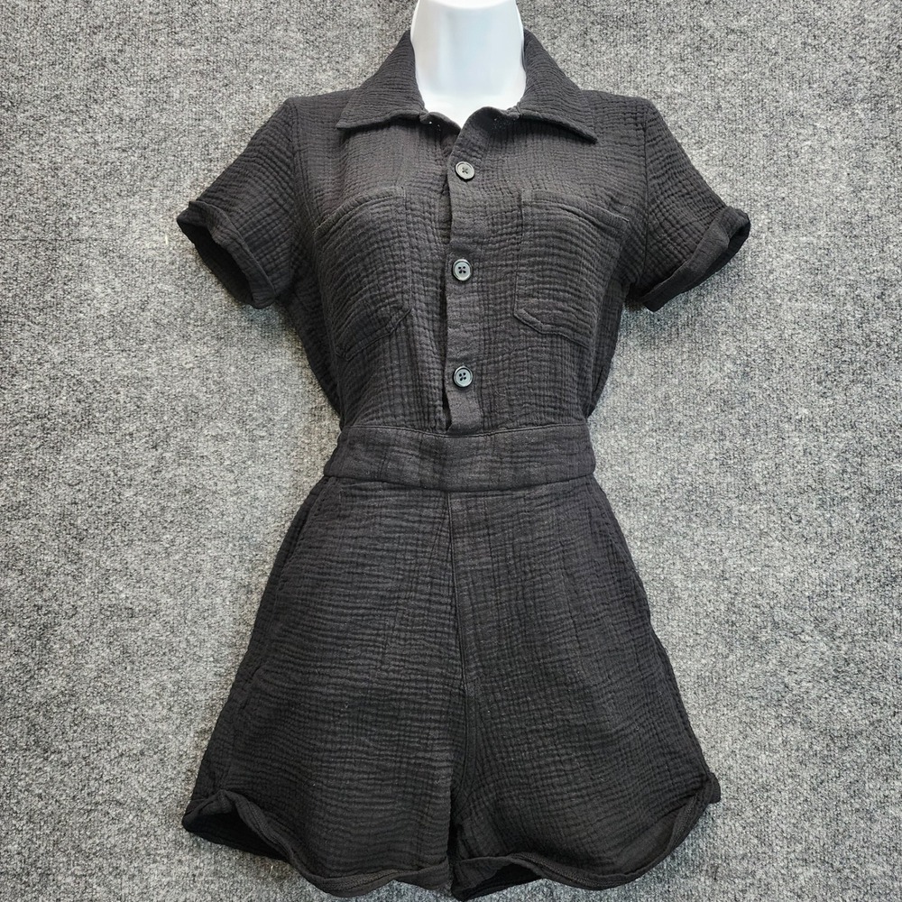 Joe's Jeans Womens Double Gauze Cotton Utility Romper Collared Button Front XS